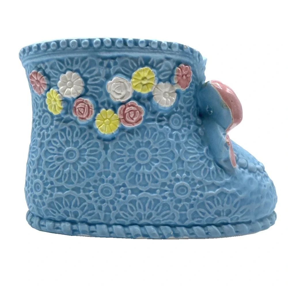 Vintage Relpo Baby Bear Booty Bootie Shoe Blue Planter Nursery Home Shelf Decor